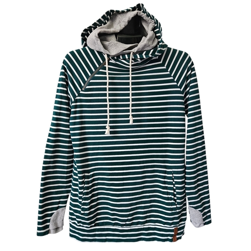 Ampersand Ave Double-Hooded Line It Up Spruce & Grey Sweater Size L